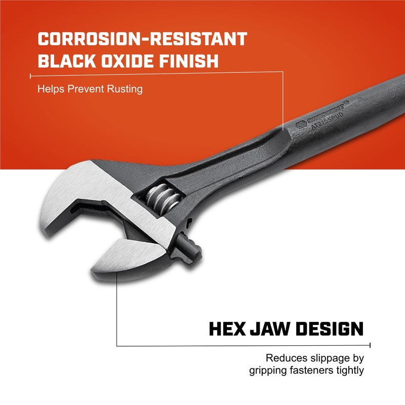 Crescent 16" Adjustable Black Oxide Construction Wrench - Home Improvement Hand Tool for Tight Spaces - Wide Mouth - AT215SPUD - Image 3